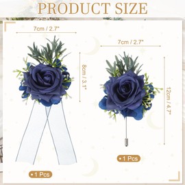 sourcing map Blue Wrist Corsage and Boutonnieres Set, Artificial Flowers Corsage Wristlet for Wedding Bride Groom Ceremony Anniversary Prom Party
