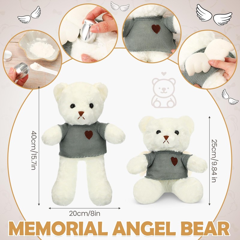 Shappy 2 Sets Cremation Stuffed Bear for Ashes Bear Stuffed
