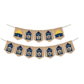 Pacpod Eid Mubarak Mosque Banner Party Decoration Supplies Blue And Beige