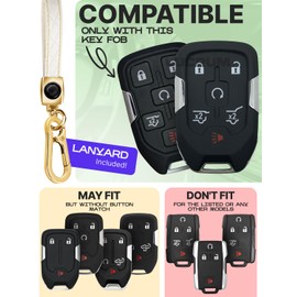 Lucrum for Chevy Suburban Key Fob Cover and Leather Keychain - TPU Key Case for GMC Acadia Sierra Tahoe Terrain Yukon - 2014-2023 Keyfob Cover for Silverado HYQ1AA - White and Gold