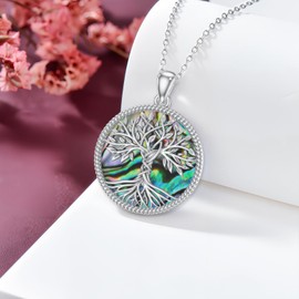 WSX Tree of Life Necklace 925 Sterling Silver Family Tree Pendant With Abalone Shell Jewellery Birthday Christmas Gifts for Women Men
