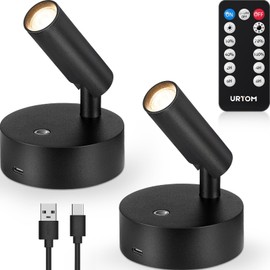 URTOM LED Wireless Spotlights Indoor with Remote Rechargeable Uplights with Timer Dimmable CRI 90+ Picture Light Battery Operated Spot Lights Indoor Accent Uplighting for Plant Reading, 2 Pack