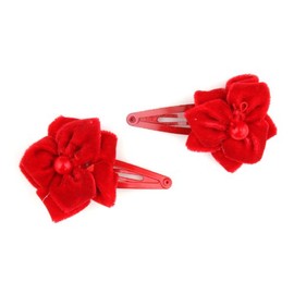 2 Red Christmas Sleepie Hair Clips with Red Velvet Flower by Zest