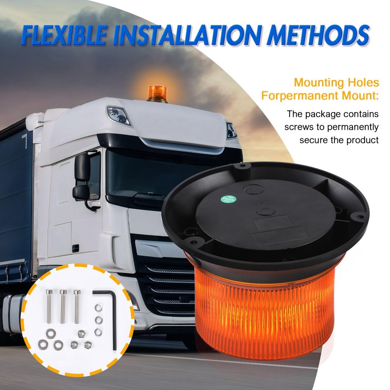 Yuanjoy LED Beacon, 12V/24V Yellow Warning Light with Magnet for