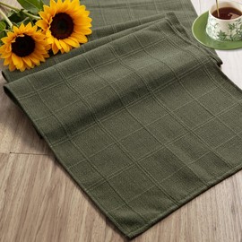 yuboo Olive Green Table Runner 72 Inches Long, Summer Checked Dining Table Runner, Boho Dresser Runners Cover Top for Bedroom, Coffee Table, Entryway, Rustic Farmhouse Gingham Table Decor