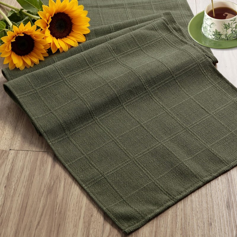 yuboo Olive Green Table Runner 72 Inches Long, Summer Checked