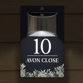 Custom Signs Solar Illuminated Modern Anthracite House Number Sign 24cm x 14.5cm Decorative Sage Design