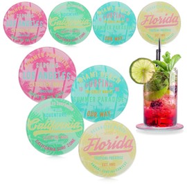 com-four® 8 x Glass Coasters for Drinks - Round Drinks Coasters for Any Table - Glass Coasters with "Surfing" Motif - Cocktail Decoration Accessories
