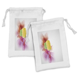 Ambesonne Colorful Fabric Pouch Set of 2, Mid Autumn Celebration Singapore China East Culture Festival Candles Happiness, Small Drawstring Bag for Toiletries Masks and Favors, 9" x 6", Multicolor