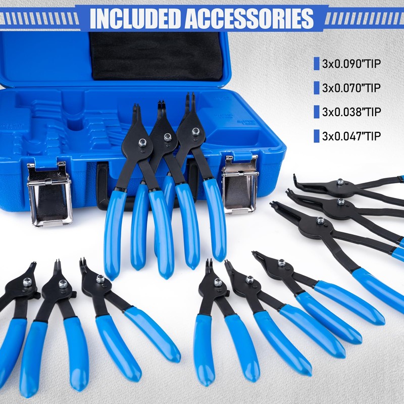Janhemei 12 Piece Snap Ring Pliers Set, Transformable Internal/External Retaining