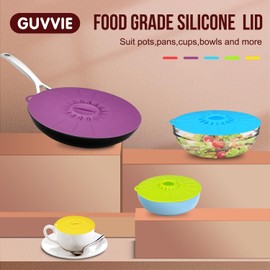 Guvvie Silicone Lids For Food Storage - Heat Resistant Microwave Splatter Cover, 4 Pack Silicone Suction Lids for, Bowls, Cups, Plates, Pots, Pans, Gifts, Skillets, Stove Top, Oven, Fridge Safe