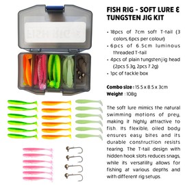 Rigged and Ready Fish Rig – Fishing Lure Set. Soft T-Tail Minnow Lure Kit + 4 Tungsten Jigs – 28 Piece Paddle Tail Fishing Tackle Kit, Ideal For Perch, Pike, Trout + Freshwater and Saltwater Fish