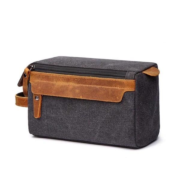 Neuleben Toiletry Bag Cosmetic Bag Canvas Leather Vintage Women Men for Travel Holiday, black, Toiletry bag