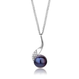 Miore Ladies 925 Sterling Silver Pearl and Zirconia Pendant with 45 cm Curb Chain