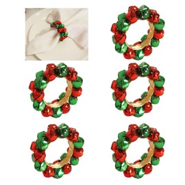 Utalek Christmas Napkin Rings Set of 6 Jingle Bell Napkin Rings Holders Red and Green Xmas Serviette Buckle Holder for Christmas, Dinner, Parties, Holiday Dining Table Decor