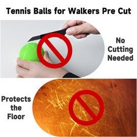Precut Tennis Balls for Walkers–Set of 4 Walker Tennis Balls Precut for Walkers Chair Table, Pre-Cut Design Walker Balls, Universal Seniors Walker Accessory, Floor Protection, Felt Pad Silent Glide