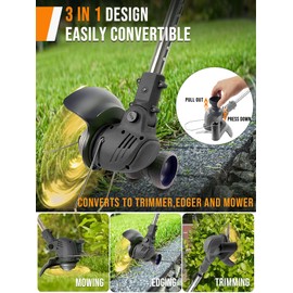 Electric Weed Wacker Cordless, 21V Battery Powered Weed Cordless Eater with 2 * 2.0Ah Batteries and Charger, 3 in 1 Stringless Grass Trimmer/Brush Cutter/Edger, 4 Types 26Pcs Blade for Garden Yard