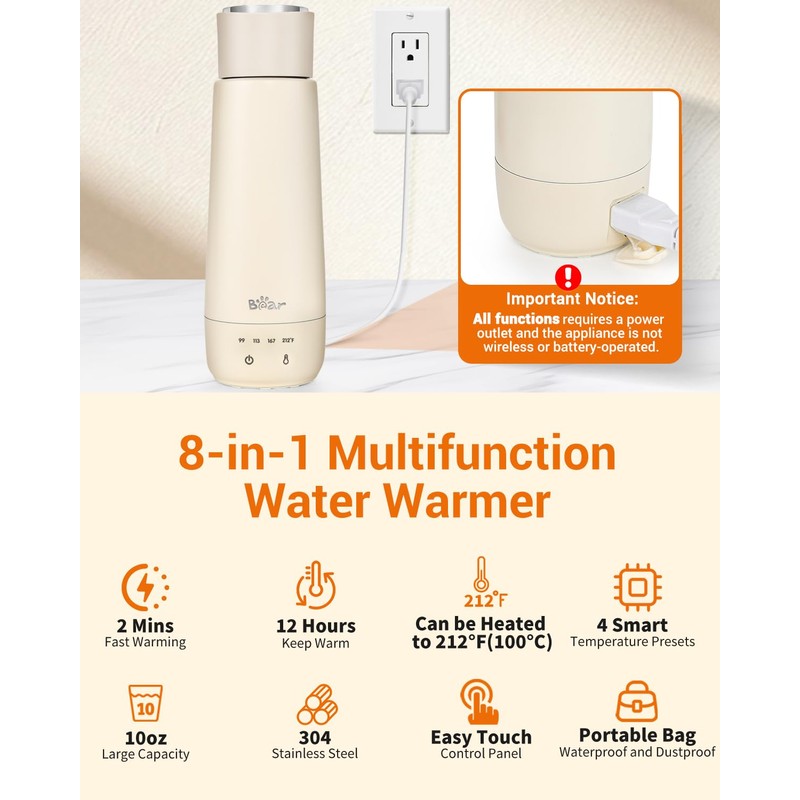 Bear Milk Warmer, Fast Water Warmer for Baby Formula with