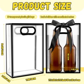 BadenBach 10 PCS Clear Gift Bags with Handles,7.1"x10.2"x3.2", Reusable Plastic Clear Party Favor Bags with Ribbon Transparent Plastic Gift Bags for Bridal Wedding Birthday Mother's Day,Black
