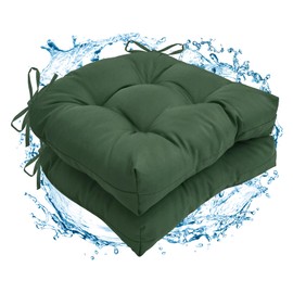 Jaysydd 2 Pack Waterproof Outdoor Chair Cushions, Thick Tufted U-Shaped Seat Cushions with Adjustable Ties for Garden Chairs, Patio Furniture, 19x19x4.5 Inches