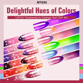 MTSSII Color Changing Gel Nail Polish Set, 12 Colors Red Pink Purple Orange Snowflake Mood Temperature Change Gel Polish Soak Off Nail Art DIY Salon Manicure Holiday Gift for Girls