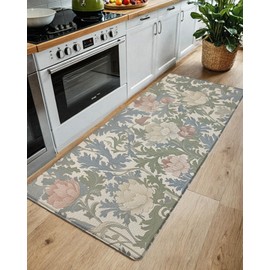 Color&Geometry Floral Kitchen Mat 24"x59", Anti Fatigue Mats for Kitchen Floor, Kitchen Rugs Non Slip Washable, Waterproof & Oil Proof Kitchen Runner for Standing Desk Office, Sink - Floral Beige