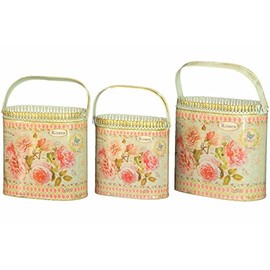French Country planters Vintage Painted Metal Decorative vases (Set of 3) Dolce Mela: DMMV559-S3
