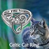 POPLYKE Celtic Cat Ring for Women 925 Sterling Silver Trinity