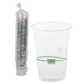ECO PRODUCTS GreenStripe Clear Compostable 16oz PLA Plastic Cups, Pack of 50, Disposable Renewable Plant-Based Cold Cups, For Cold Drinks & Snacks, BPI Certified, ASTM Compliant.