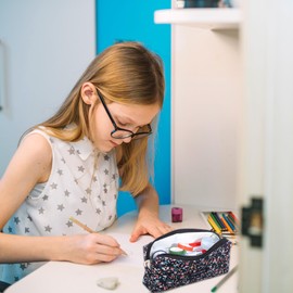 HJZHII Floral Pencil Case, Retro Floral Pencil Pouch Soft Small Cosmetic Pen Bags Corduroy Pencils Bags for Office College Flower Makeup Pouch for Women Storage Purse(Black)