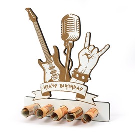 Dekolando Geldgeschenk Rock Metaler Geburtstag - Heavy Birthday - mit 5 Löchern für Geldscheine - Pommesgabel Rockmusik Geschenk für Metalfans und Rocker