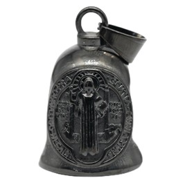 MOYOZZ Saint St Benedict Crucifix Cross Exorcism Gremlin Ride Bell Good Luck Keychain & Motorcycle Bells W/Hanger (Black)