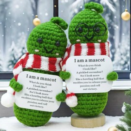 Levvohd 2 Pcs Emotional Support Pickle Dolls, Positive Crochet Animals Plush Funny Knitting Gifts for Women Best Friend Coworker 2024 (5" Dolls with Inspirational Card)