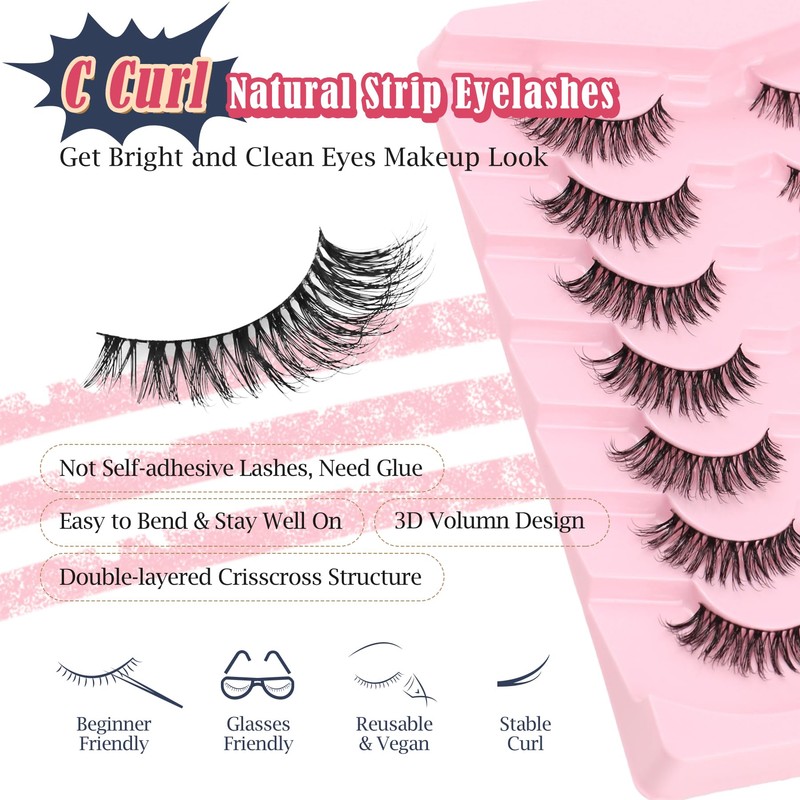 Wipsy Lashes Cat Eye 14MM False Eyelashes Natural Look C