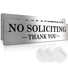 No Soliciting Sign for House - Brushed Silver - 2 Pack - 2.2" X 8.25" Acrylic – Ideal No Soliciting Signs for Front Door, Wall, Doorbell - Includes Adhesive Stickers - Perfect No Solicitation Signs for Every Home, Business or Office
