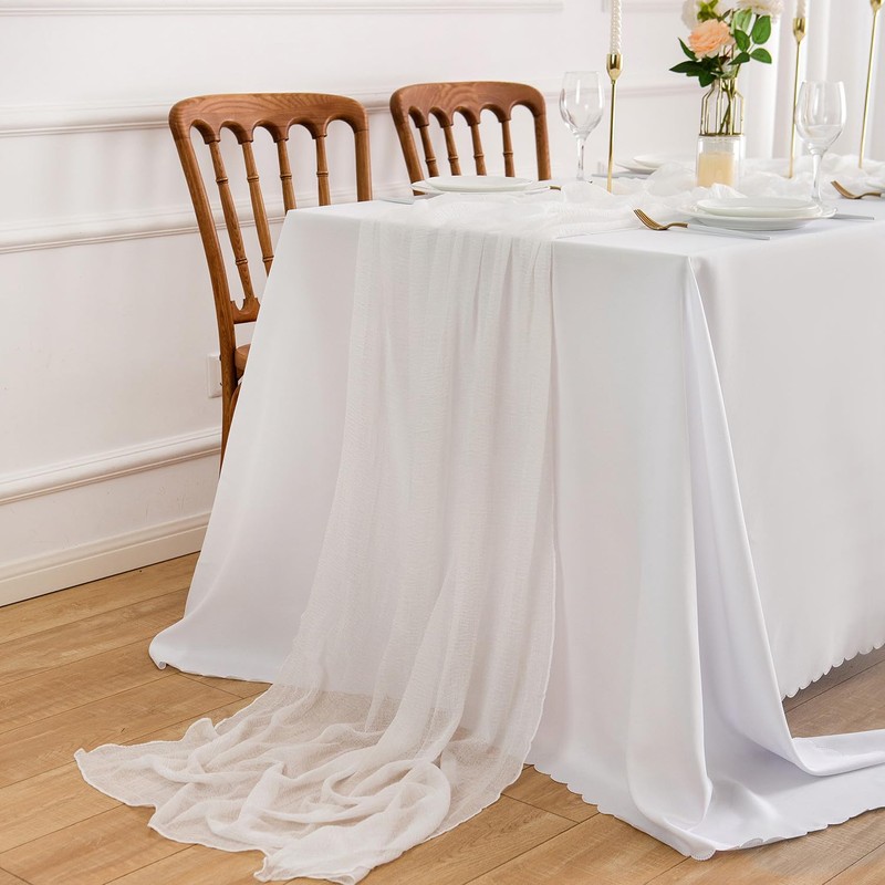 AOKSUNOVA Cheesecloth Table Runner White 80 x 300cm Boho Gauze