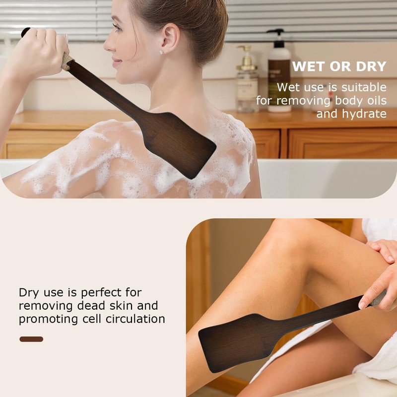 Shower Back Scrubber with Curved Long Handle Medium-Hard Natural Boar