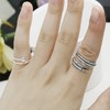 JOERICA 3 Pcs Silver Adjustable Open Rings Women Feather Thumb
