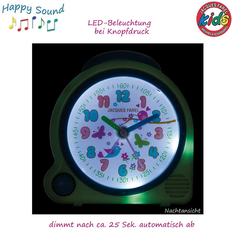 JACQUES FAREL HappySound Kinderwecker Soundwecker Hellgrün Mint mit Melodie Vogelgesang