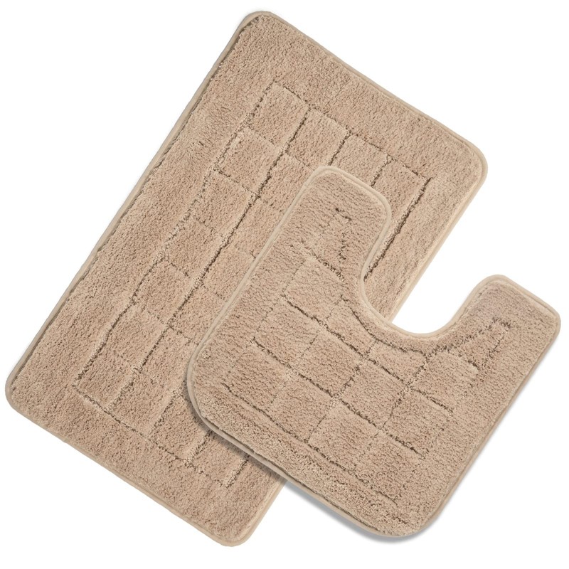 HEBE Bath Rug Set 2 Piece Beige Non Slip Bathroom