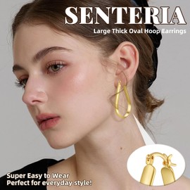 Senteria Large Gold Hoops Earrings Hypoallergenic 14K Gold Plated Hoop Earrings for Women Lightweight Big Thick Oval Hoop Earring for Women (40mm)