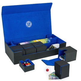 6 in1 Card Deck Box Set,X-Large Premium Trading Card Storage Case with 5 Small Box,Magnetic Game Deck Display Case Compatible with MTG/TCG/Yugioh/Magic/Commander(Black＆Blue)