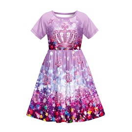 LQSZ Girls Nightgown Short Sleeves Nightie Adorable Princess Casual Dress forl Little Girls 6 7t