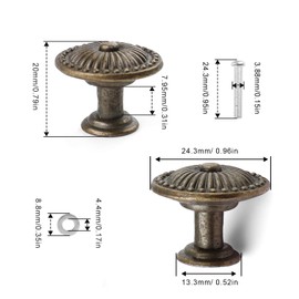 WJUAN 8 Pieces Kitchen Cabinet Knobs, 24 mm Bronze Zinc Alloy Cupboard Handles Knobs, Wardrobe Handles with Screws, Beautifully Retro, Suitable Drawers, Kitchens, Bathrooms, Wardrobes