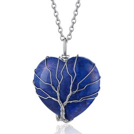 Bestyle Tree of Life Heart Crystal Necklaces September Birthstone Pendant for Women Grils, Nature Lapis Lazuli Gemstones Healing Crystal Necklaces,Gift for Mother/Grandma/Wife/Daughter/Sister