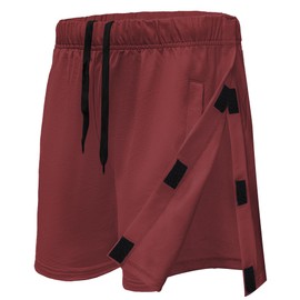 Post Surgery Shorts for Men Tear Away Shorts Cotton Knee Hip Replacement Recovery Short After Surgery Clothing for Women, Red, Medium