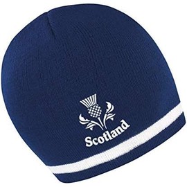 Ranks Mens/Womens Scotland Thistle Beanie HAT - Navy/White