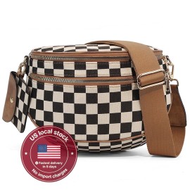 Tax Free New Canvas Saddle Fanny Pack Waist Bag Purse for Women Chest Bag Crossbody Sport Belt Bagcolor: White Checkered Nylon