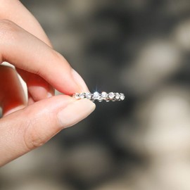 EAMTI 2mm 925 Sterling Silver Wedding Band Round Cubic Zirconia Full Eternity Stackable Engagement Ring for Women Size 4.5