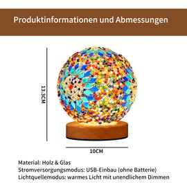 HyDlan Bedside Lamp, Glass Patchwork Table Lamp, Boho Style (15.5 x 12.5 cm), USB Power Connection, Vintage Decorative Desk Lamp, for Modern Decoration, Bedroom, Night Lamp, Living Room (Boho Blue)